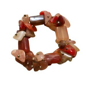 Vintage Tajik Carnelian Chips Polished Stone Elastic Stretch Bracelet